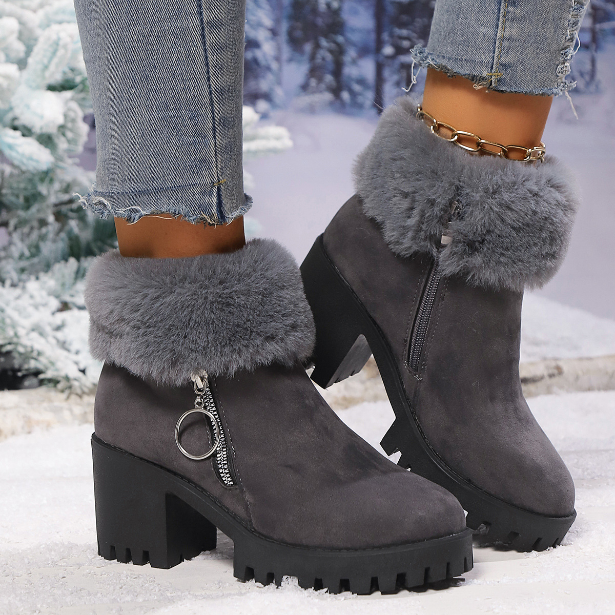 Title 12, Snow Velvet Thermal And Thickening Thick Heel W...