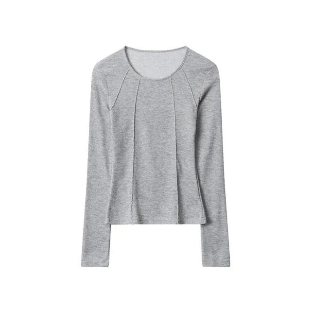 Simple Retro Alphabet Embroidered Slim Long Sleeve Top Flower Gray - Shop at LoveMi