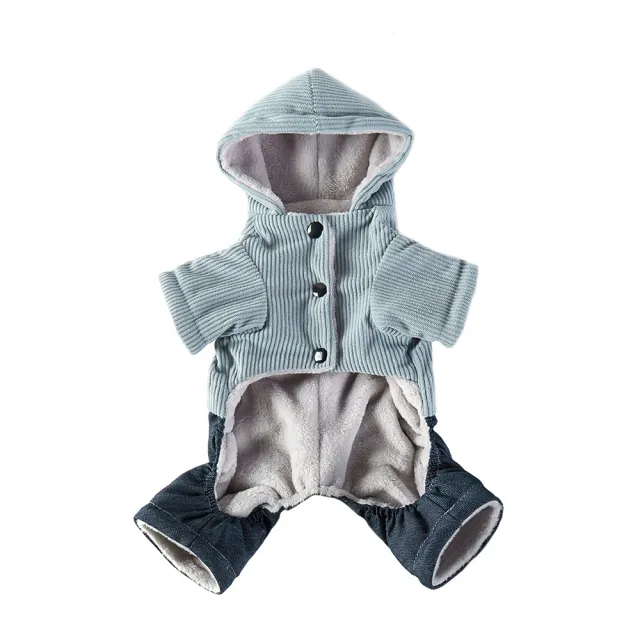 Corduroy Pet Four legged Hooded Fleece Lined Coat Blue Feet With Denim - Shop at LoveMi