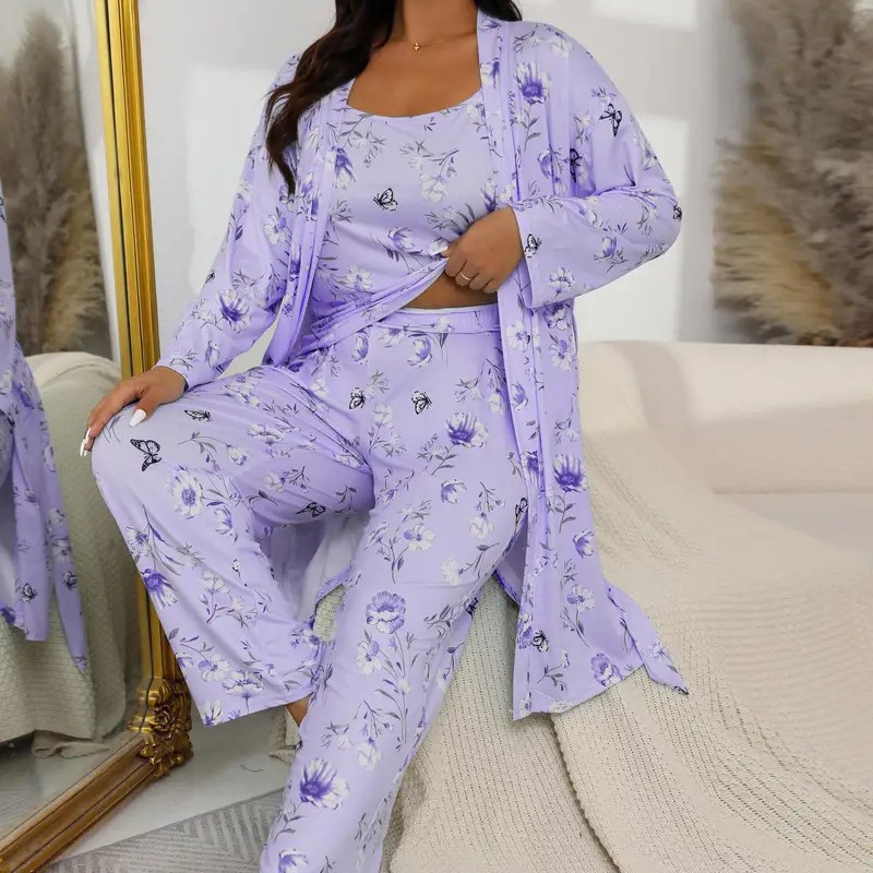 Home Nightgown Trousers Slip Nightdress Three-piece Suit