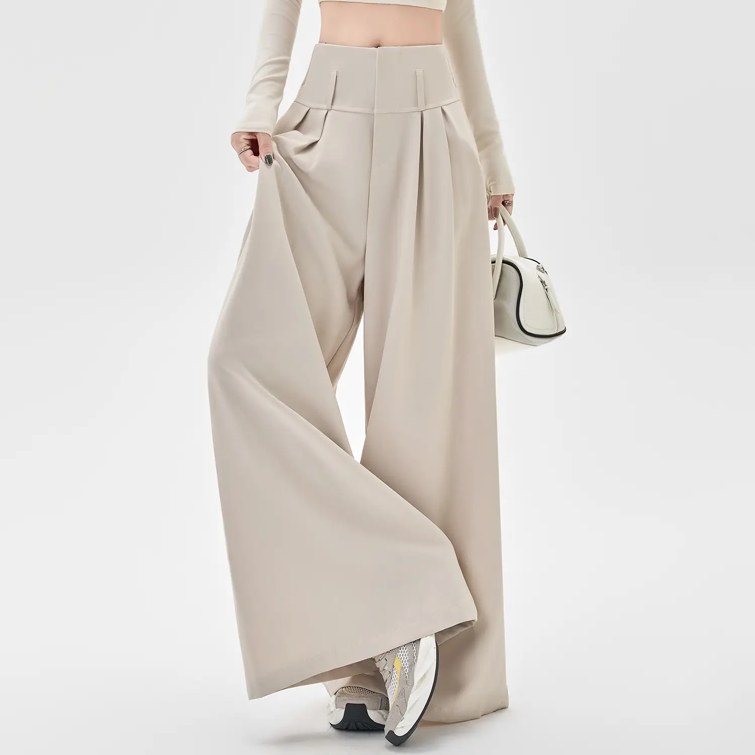Design Sense Straight High Waist Slimming Draping Effect Casual Mopping Pants