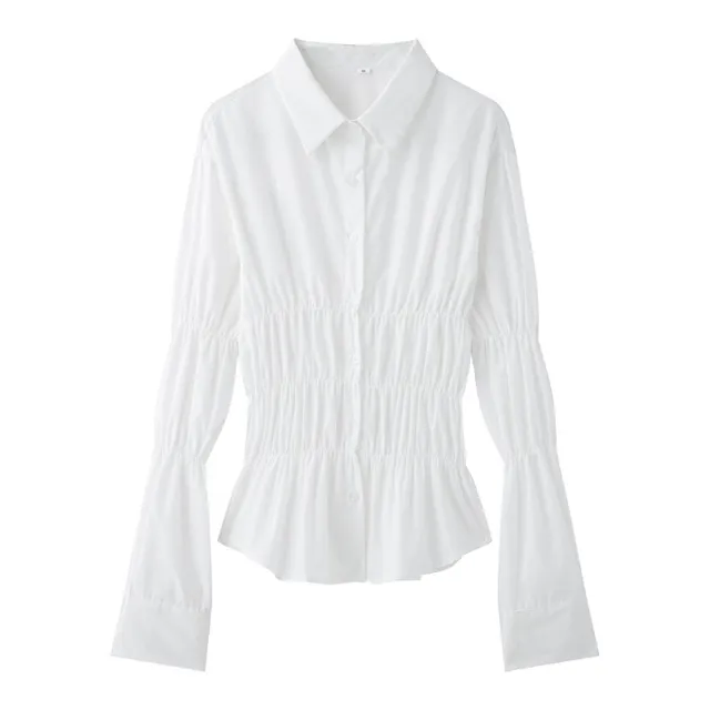 European And American Style Women Long Sleeve Elastic Casual Slim Shirt White - Shop at LoveMi