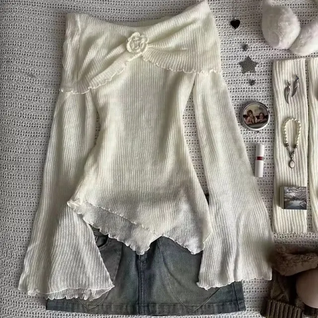 Figure flattering Slimming 3D Floral Womens Blouse T shirt Top White - Shop at LoveMi