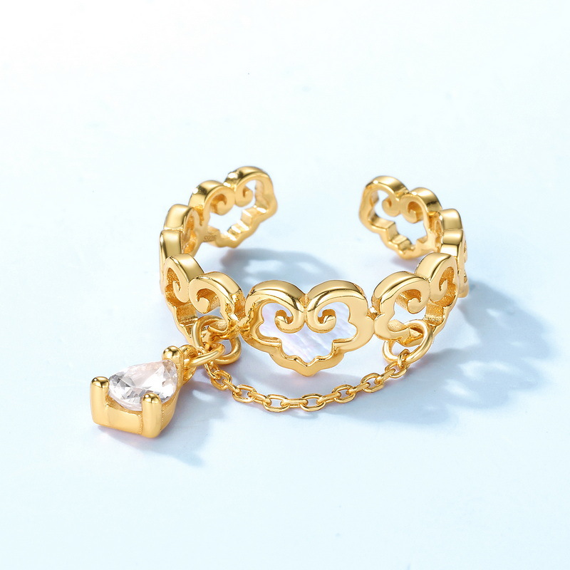 S925 Sterling Silver Gold Plated White Shell Chain Ring