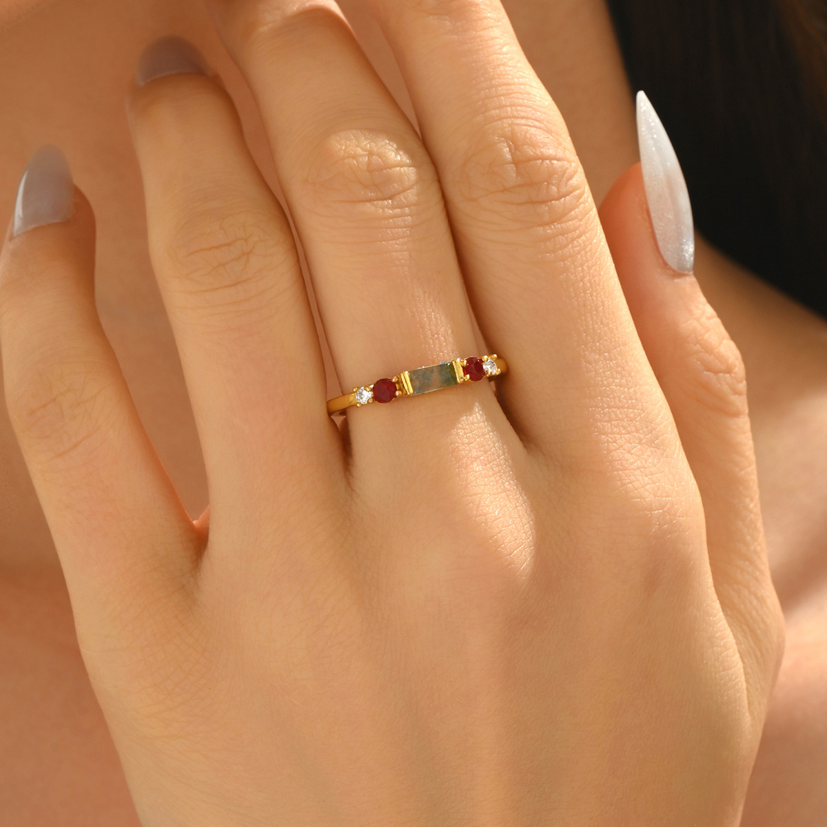 Fashionable Light-luxury Vintage Copper Ring With Natural Stone