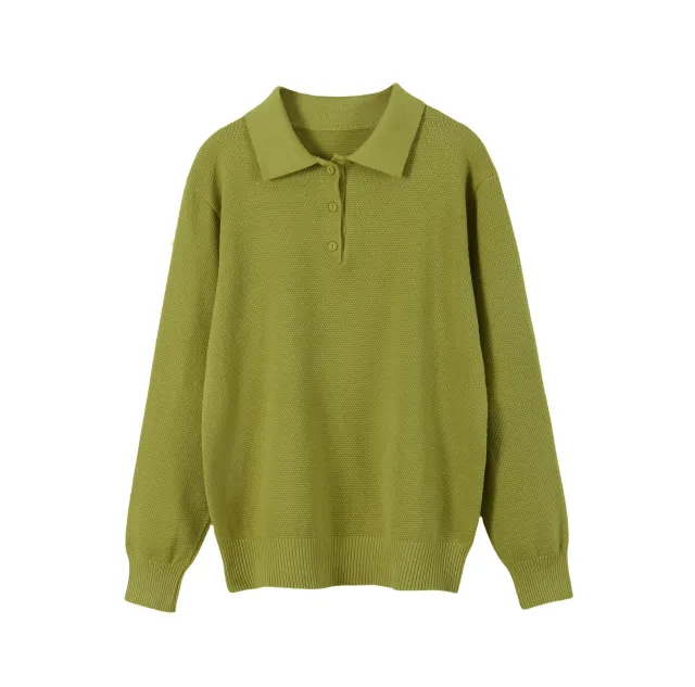 Vintage Casual All matching Polo Lapel Knitted Sweater Green - Shop at LoveMi