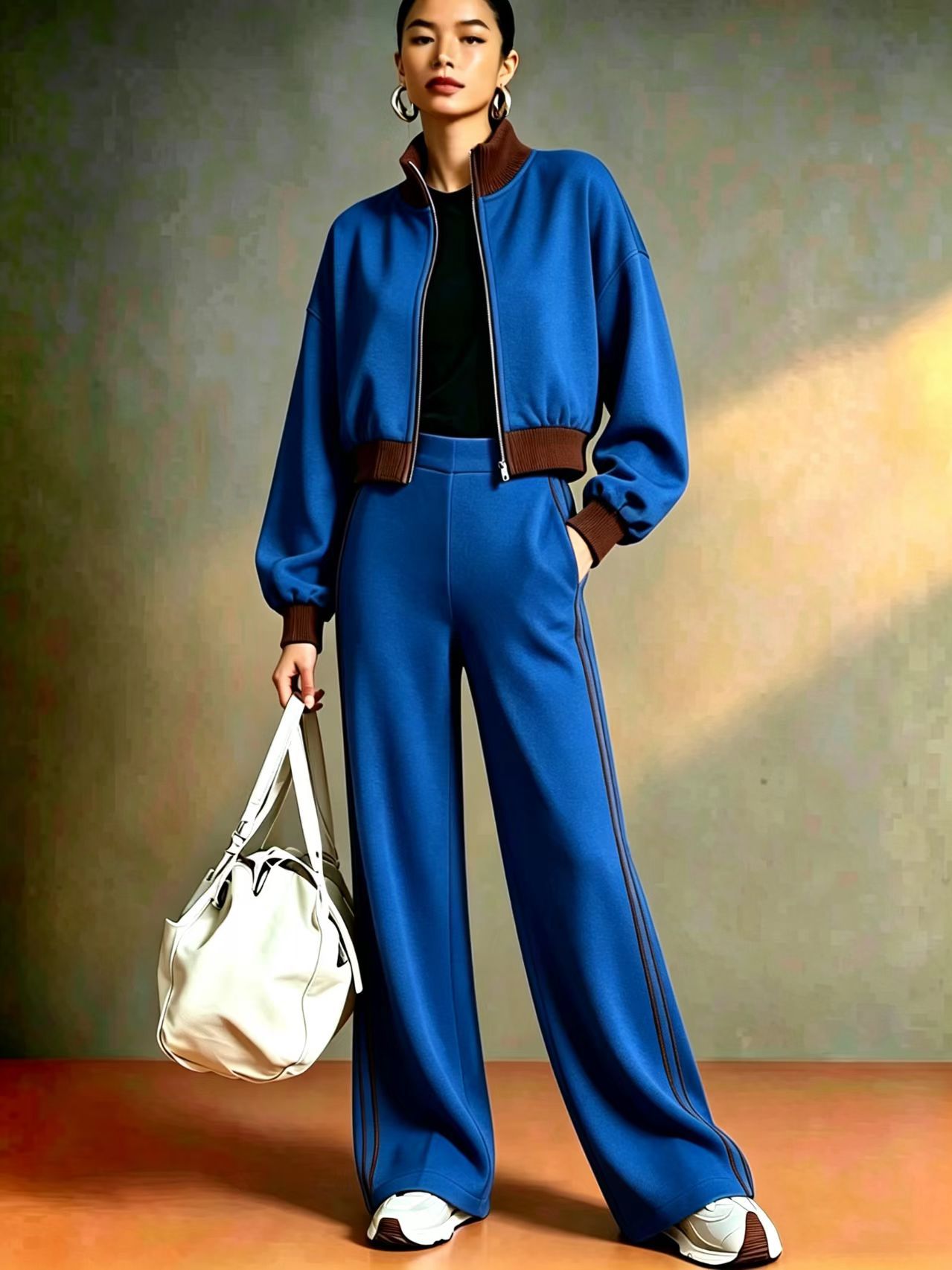 Women's color-block ribbed two-piece set final product view