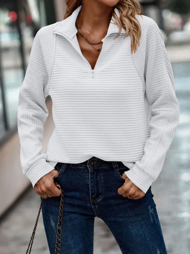 Solid Color Stand Collar Women's Knitted Sweater White - Shop at LoveMi