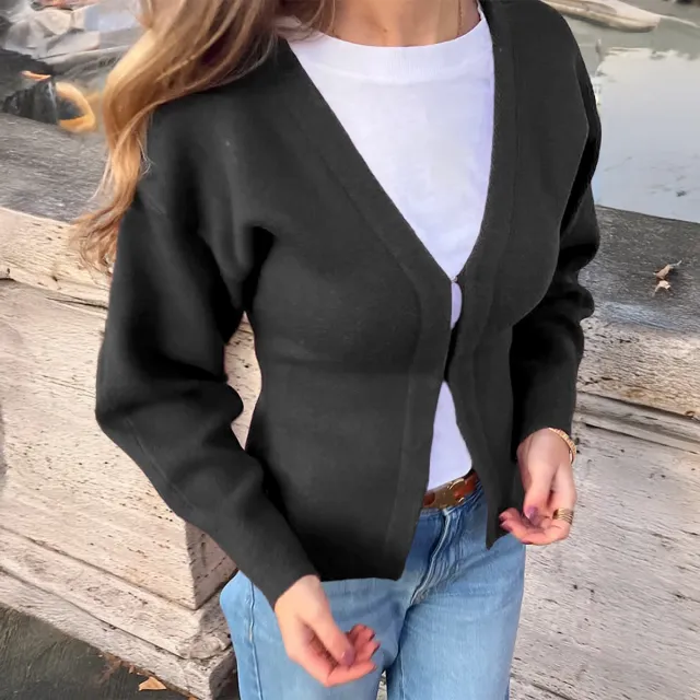 Fashion Simple Woolen Long Sleeve Shirt Sweater Women's Clothing Black - Shop at LoveMi