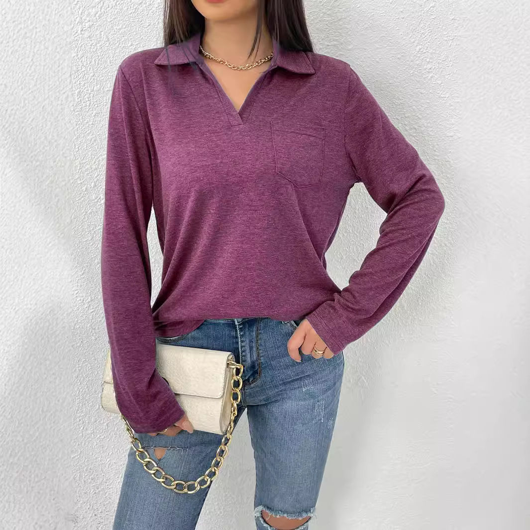 Long-sleeved Simple Solid-color Lapel Collar
