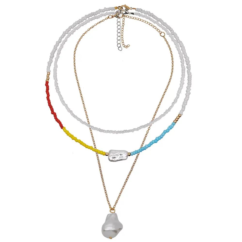 Women's Fashion Handmade Multi-layer Bead Shaped Water Drop Pearl Pendant Necklace
