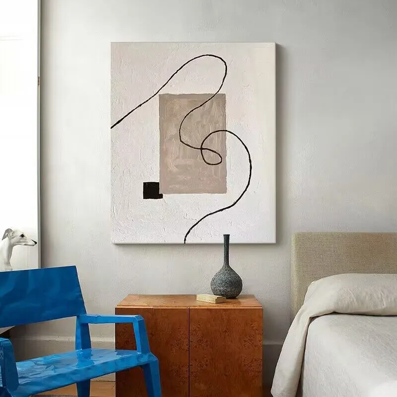 Pure Hand Drawing Minimalist Black And White Living Room Decorative Painting - Frameless Painting