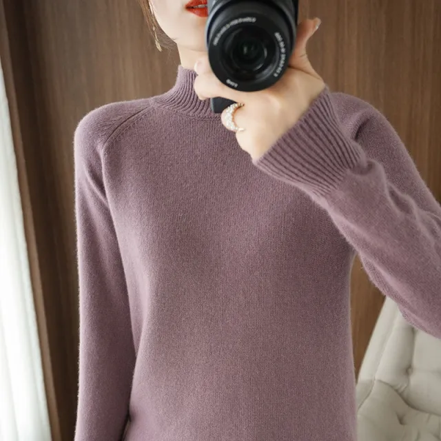 Women's Half Turtleneck Beige Sweater Purple - Shop at LoveMi
