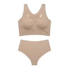 Women's Underwear Suit Plus Size Sports Without Steel Ring Push Up Removable Pad - Milk Apricot - View 1