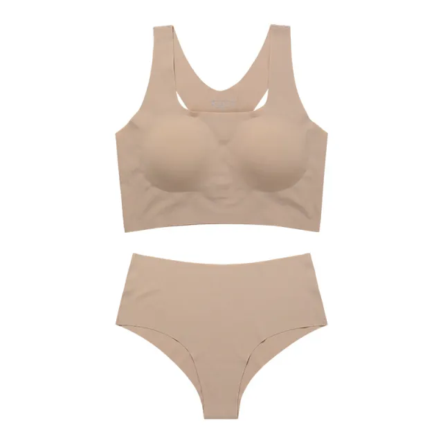 Women's Underwear Suit Plus Size Sports Without Steel Ring Push Up Removable Pad Milk Apricot - Shop at LoveMi