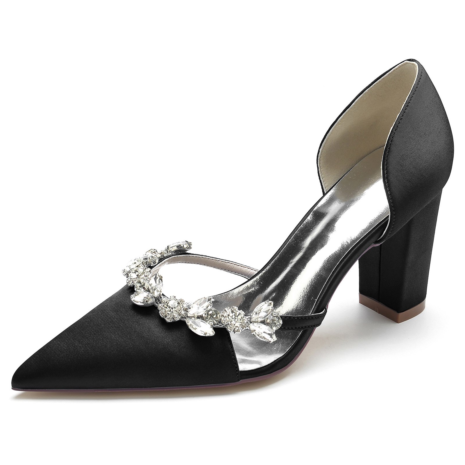 Title 20, Satijnen pumps met spitse neus, blokhak, strass...