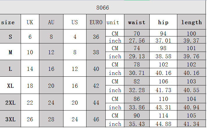 Women's skinny pants – size range S–2XL fit guide lineup
