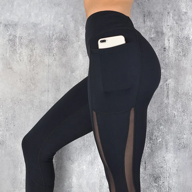Quick drying Mesh Stitching Cropped Running Sports Fitness Yoga Leggings Black Mesh - Shop at LoveMi