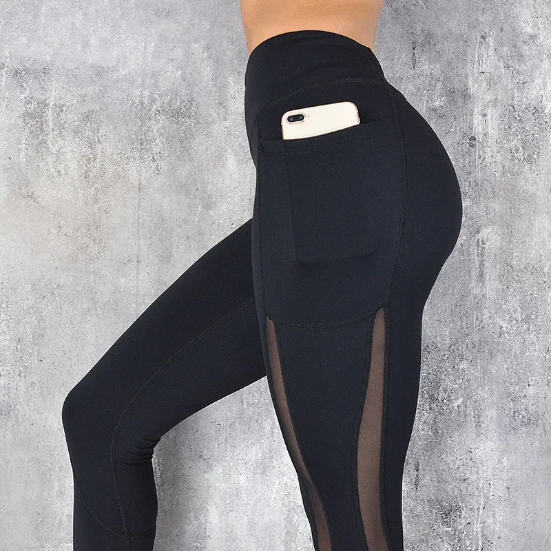 Quick-drying Mesh Stitching Cropped Running Sports Fitness Yoga Leggings - Black Mesh