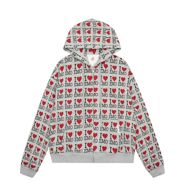 Autumn Retro Pattern Hooded Sweater Cardigan Melange Gray - Shop at LoveMi