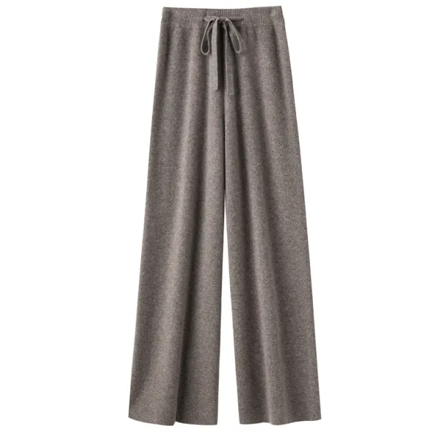 Pure Wool Wide leg Pants Mid waist Drooping Slimming Casual Dark Camel - Shop at LoveMi