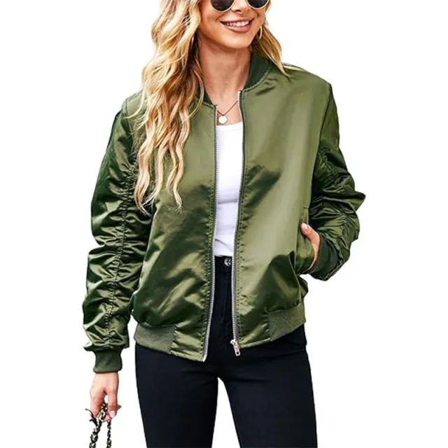 Women's Zipper Casual Jacket Coat Large Profile With Pockets Autumn Clothing Fashion Army Green - Shop at LoveMi