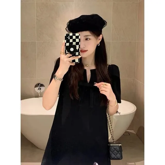 French Style Temperament Fairy Dress Hepburn Style Sleeveless Sling Back Black Short Sleeved - Shop at LoveMi