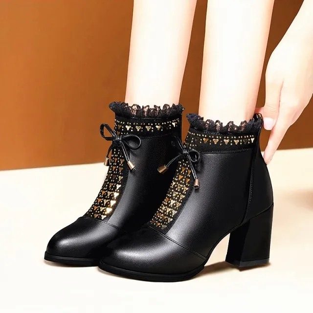 Women's Chunky Heel Fashion Round Toe High Martin Boots Black - Shop at LoveMi
