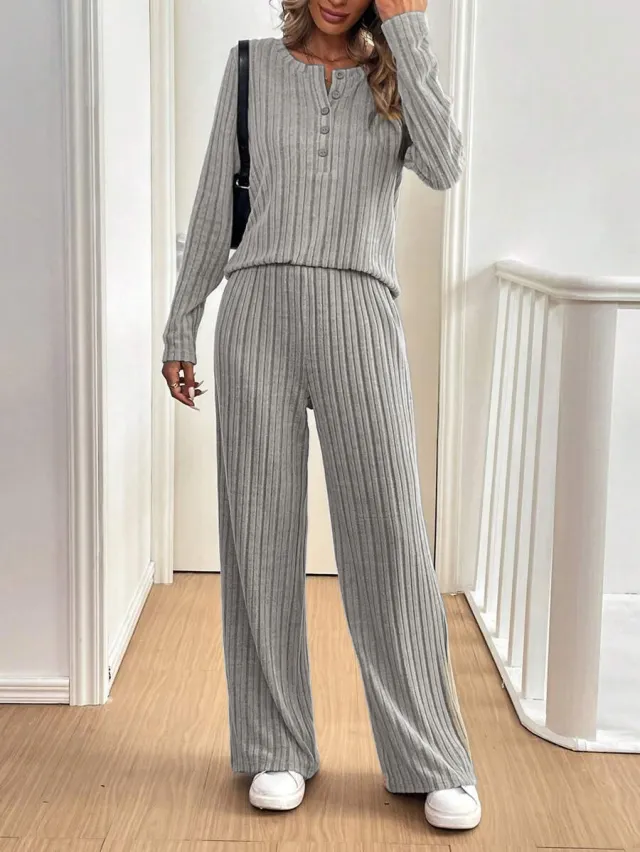 Loose Button Pit Stripes Knitting Suit Gray - Shop at LoveMi