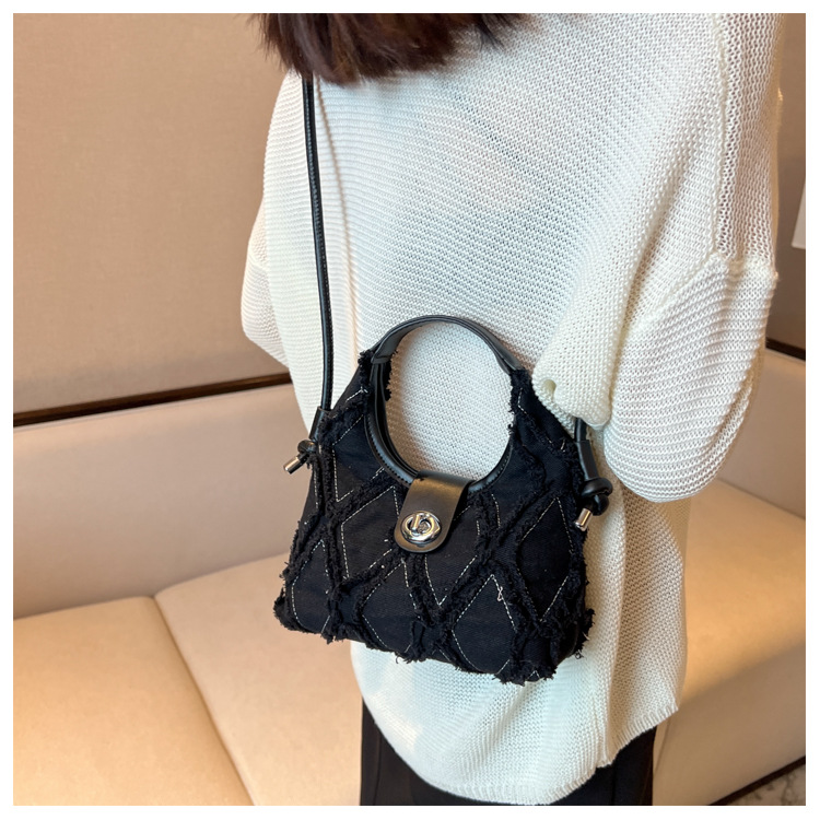 Title 2, Dames denim one shoulder cross body crescent ba...