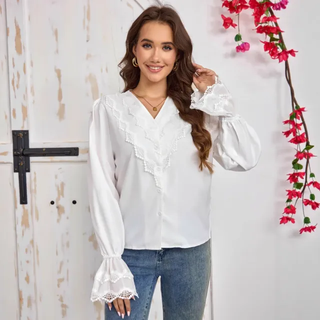French style Shirt With Stylish Flared Sleeves White - Shop at LoveMi