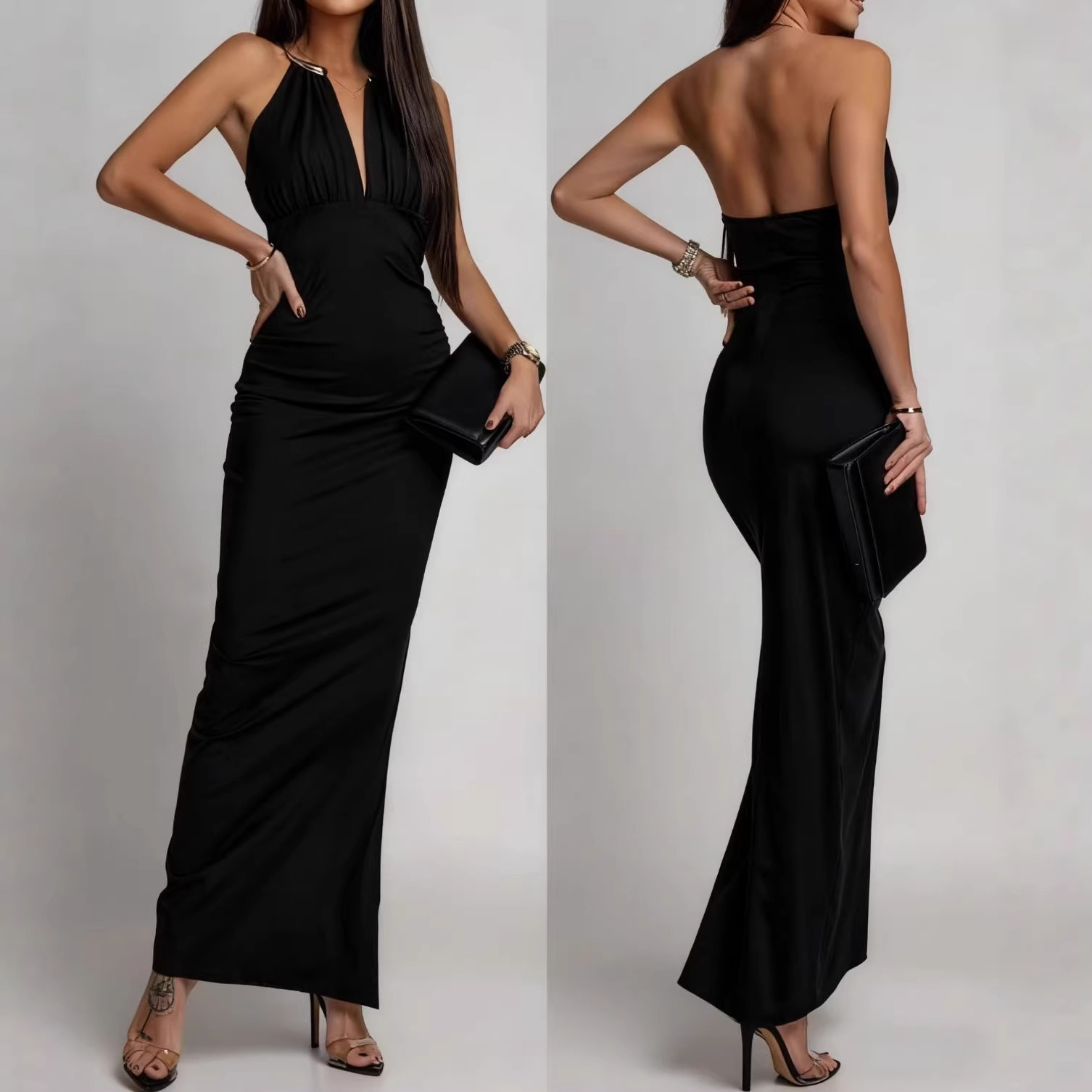 Sexy Deep-V Sleeveless Halterneck Dress