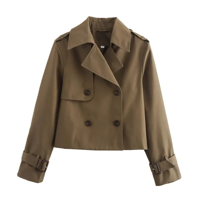 Lapel Double Breasted Versatile Short Trench Coat Dark Brown - Shop at LoveMi