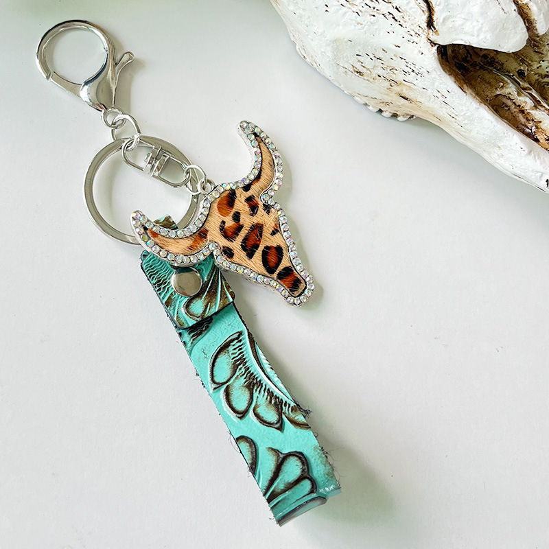 Leather Keychain Ethnic Style Embossed Texture Leather 3