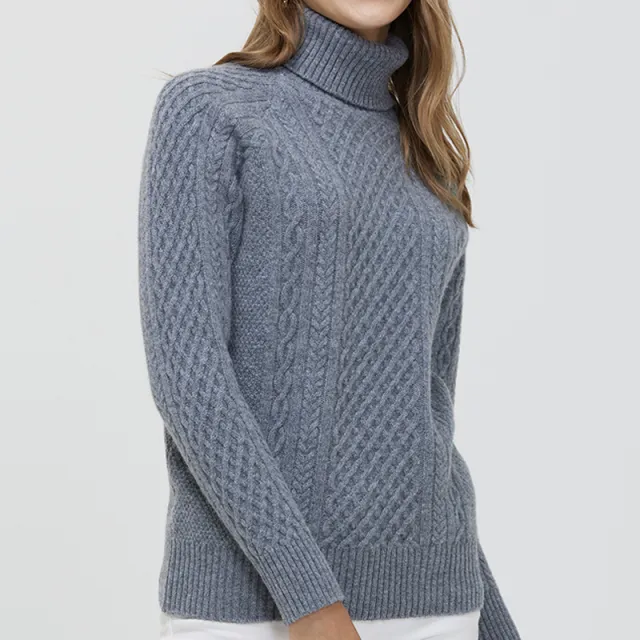 Women's High neck Cable Knit Wool Sweater Gray - Shop at LoveMi