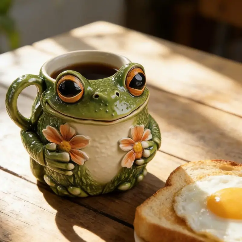 Big-Eyed Frog Cute Frog Flower Mug