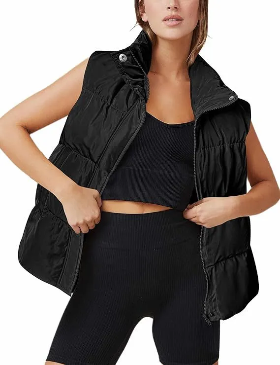 Women's Vest Jacket Sleeveless Thermal Zipper Thickened Black - Shop at LoveMi