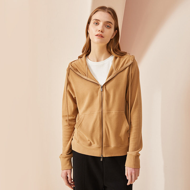 Fall Winter Coat Double Zipper Hooded Long Sleeve Warm Cardigan Women Khaki - Shop at LoveMi