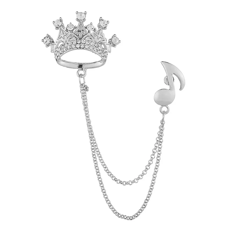 High-end Crown Brooch Men's Brooch Pin Suit Collar Pin Accessories - Silver