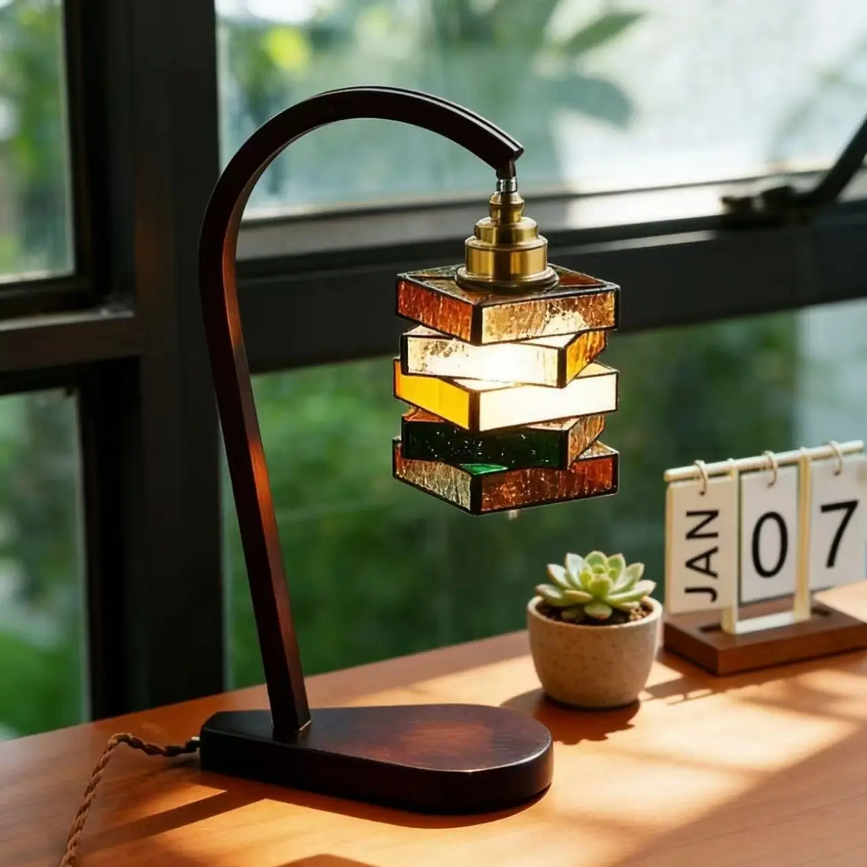 Rustic-style Solid Wood Bedside Table Lamp