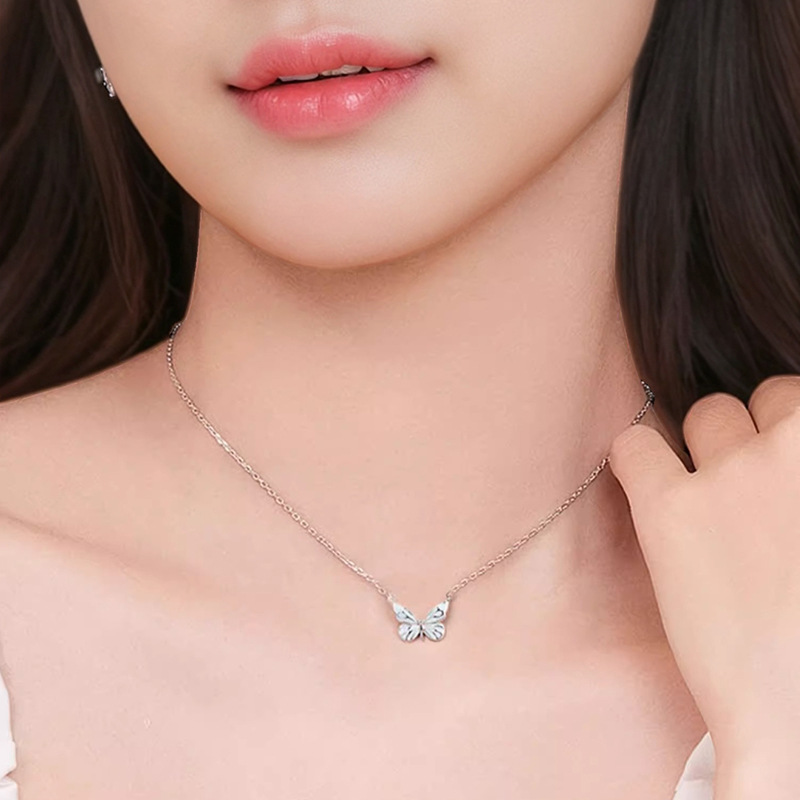 S925 Sterling Silver Butterfly Light Necklace For Women, Niche Design With Glowing Enamel