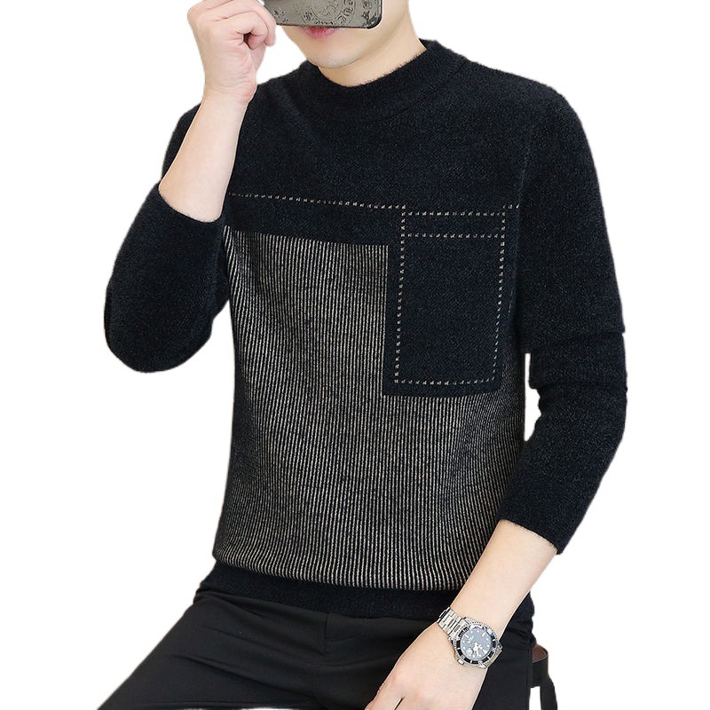 Men's Half-high Collar Sweater Autumn And Winter Mink Fur Thickened Mid Collar Warm