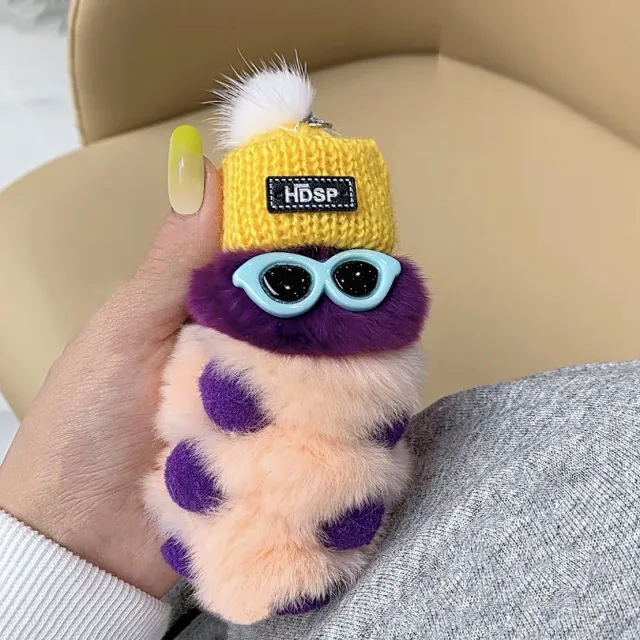 Pendant Cute Fur Plush Key Chain Yellow Hooded Purple & Pink - Shop at LoveMi