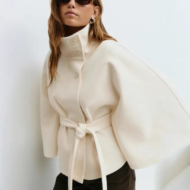 Women's Solid Color Stand collar Trench Coat Apricot - Shop at LoveMi