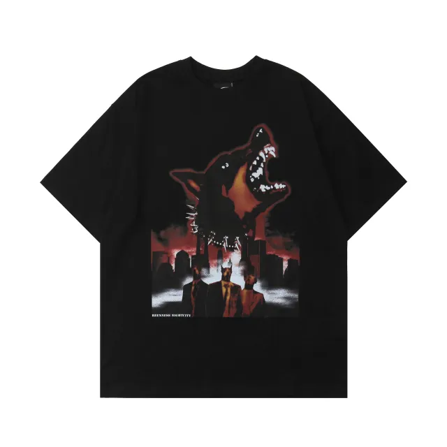 Street Design Theme Dark Dog Head Man Short Sleeve Black - Shop at LoveMi