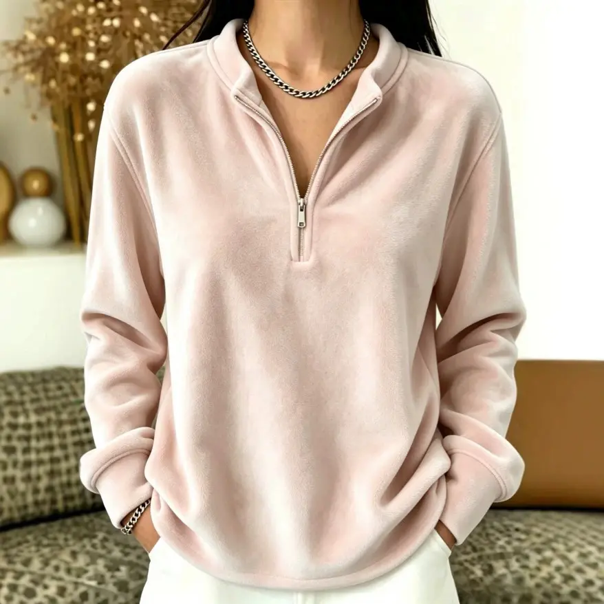 Womens Solid-color Long-sleeve Top