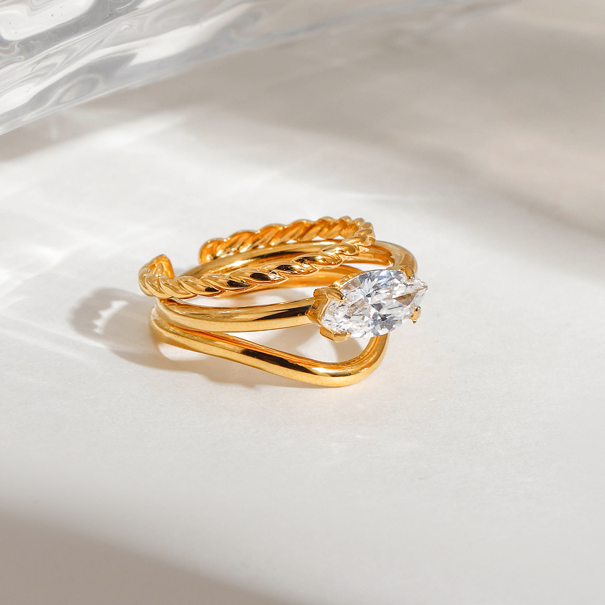 Stainless Steel Stacked Ring With Diamonds For A Luxe High-end Look