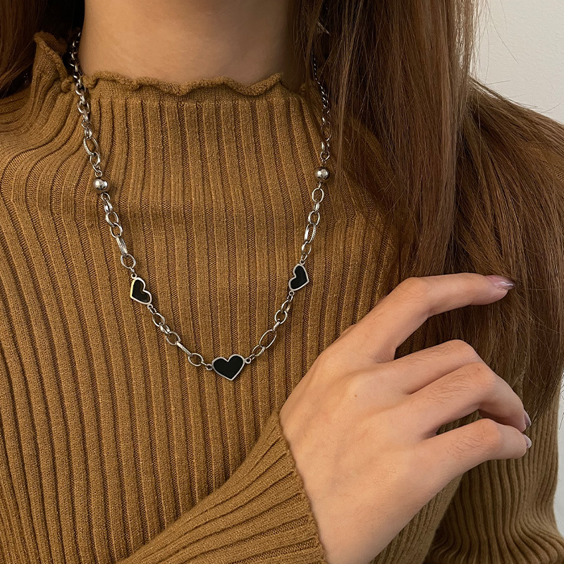 Titanium Steel Black Heart Necklace Women's High-grade Ins Hip Hop