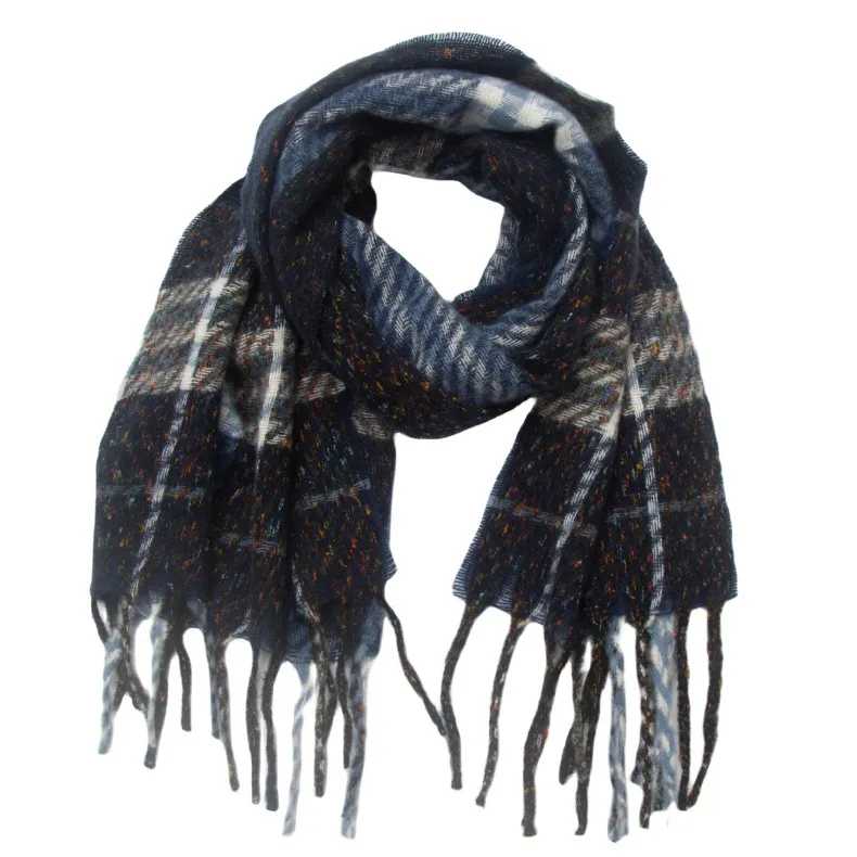 Men's And Women's Plaid Scarf Tassel Shawl - Blue