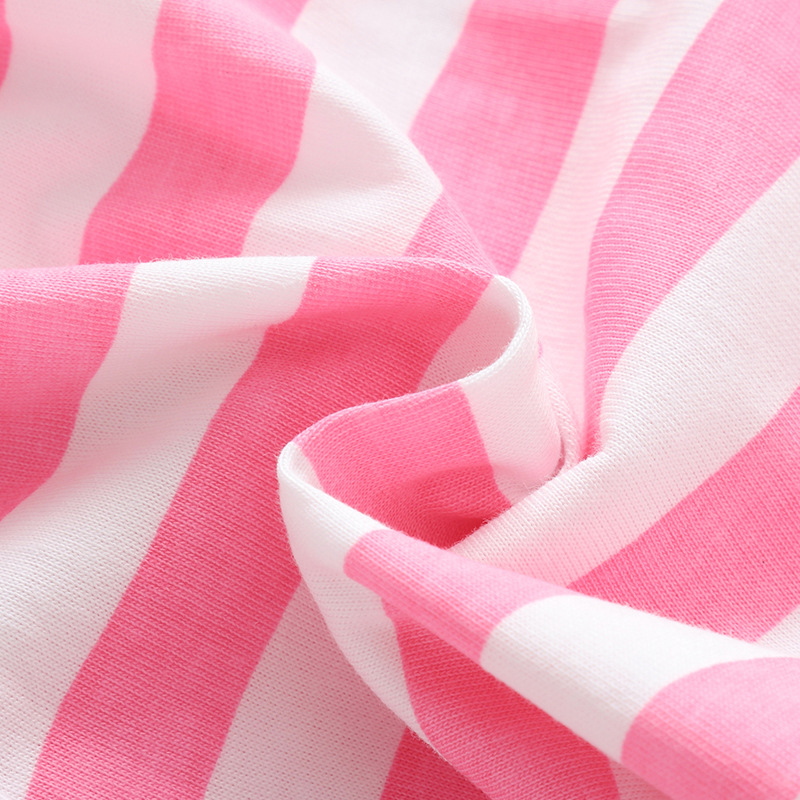 Summer New Stylish Little Girl Round Neck Short Sleeve Striped Pants Set